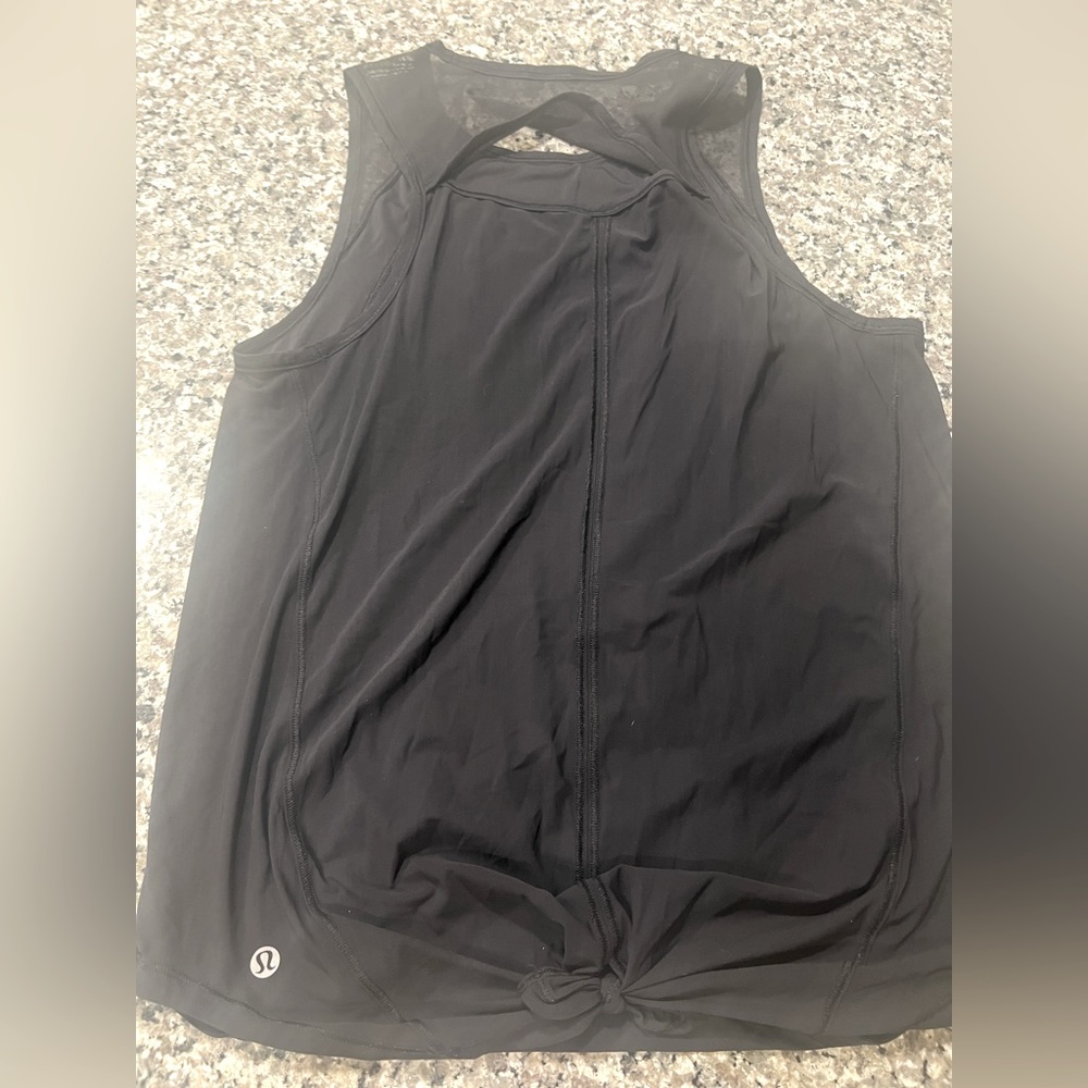 Lululemon black mesh tank top with tie detail. Sz 4
